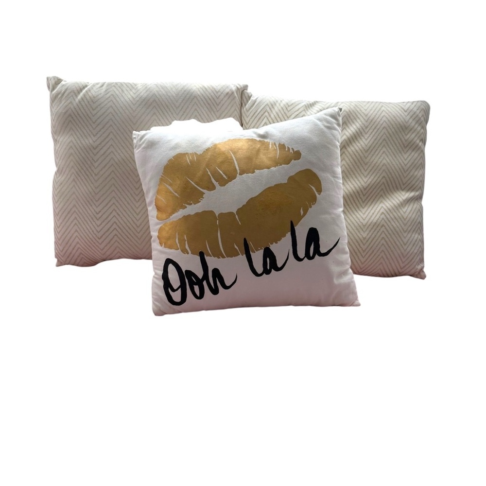 Decorative Throw Pillow Set of 3 Ooh La La White Cream Gold Black Accent Pillows